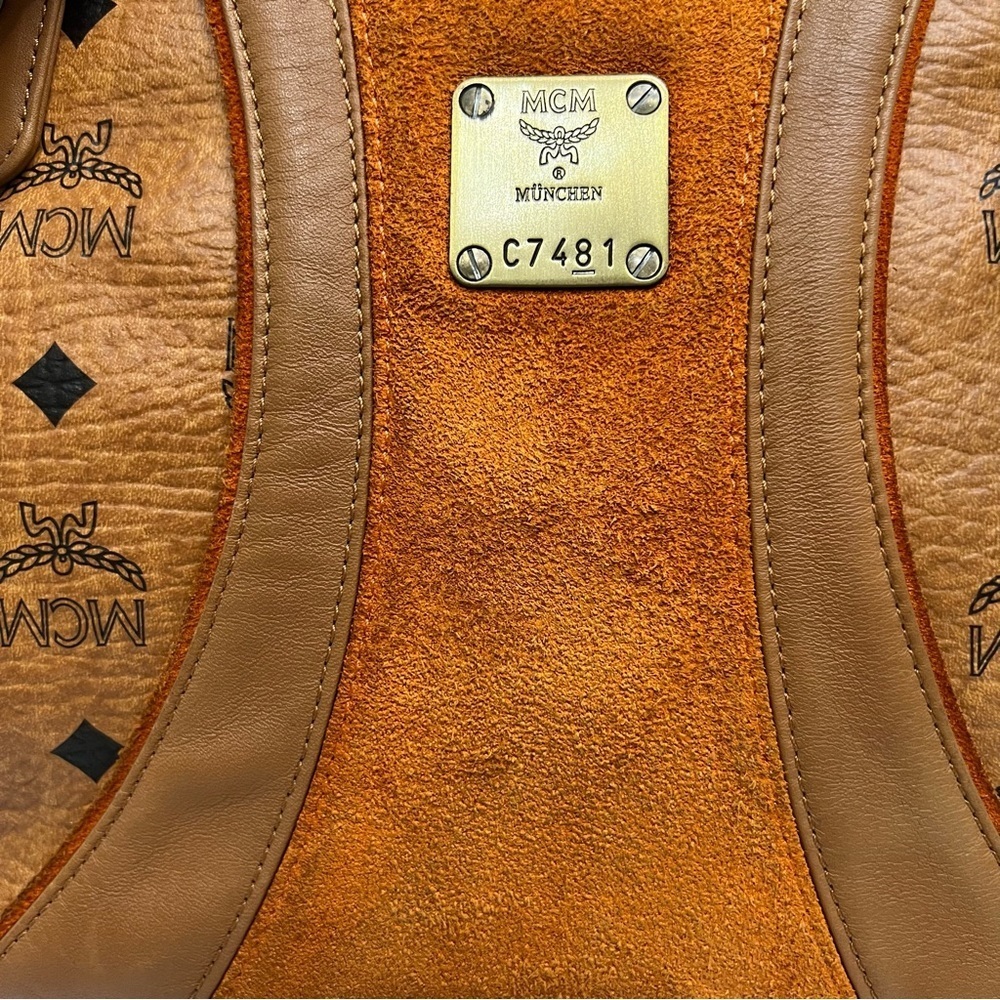 MCM Cognac Visetos Coated Canvas Leather Trim Tote Shoulder Bag - Picture 2 of 16